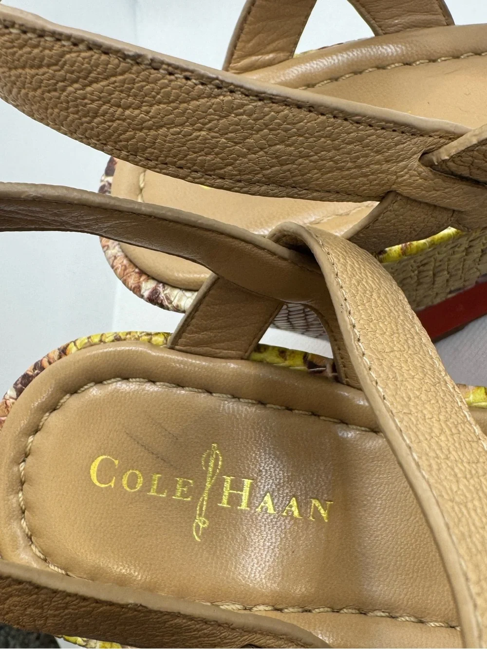 Cole Haan Paley Snakeskin platform Wedge Yellow Red Tan Women’s Size 7